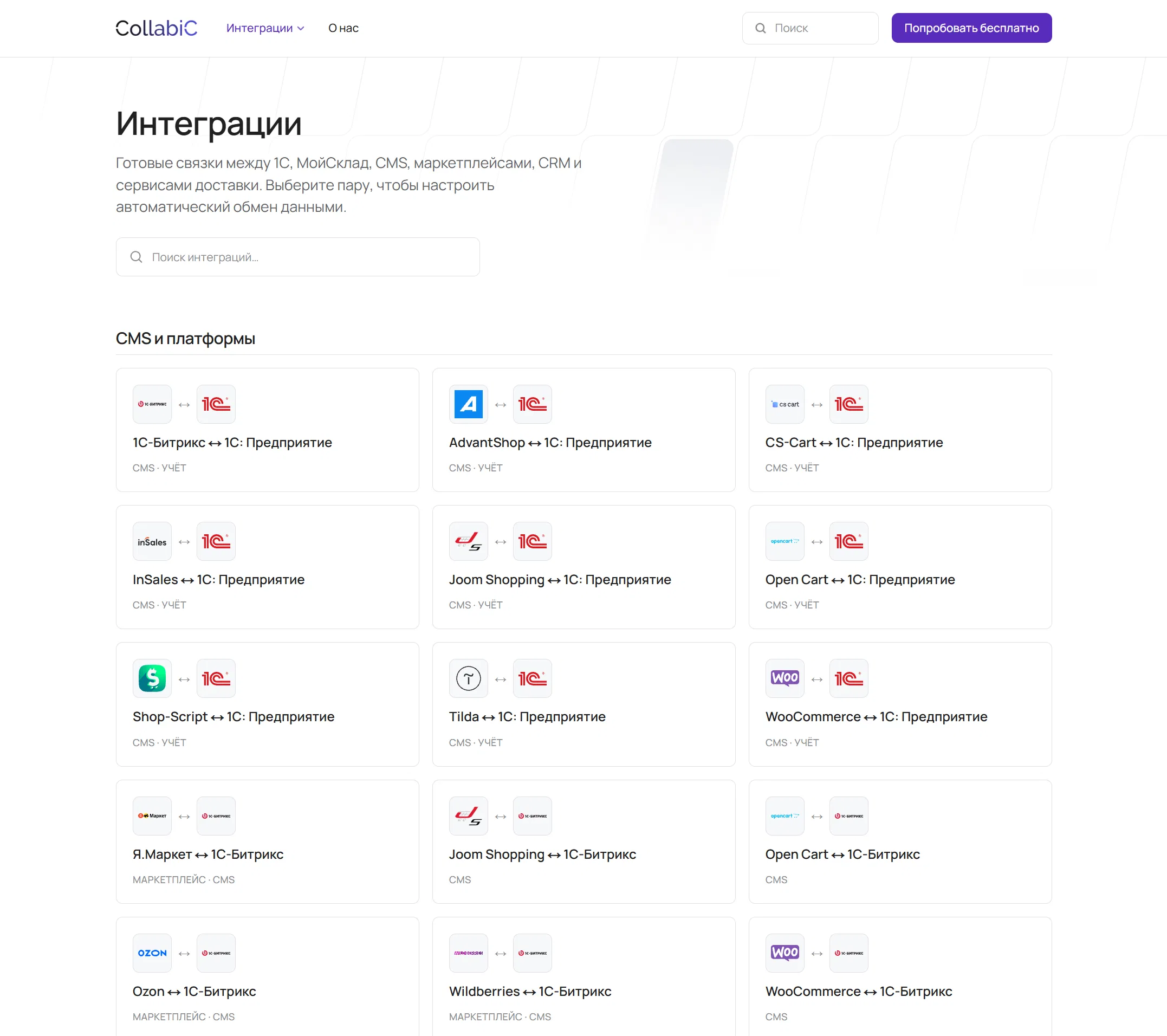 Каталог интеграций